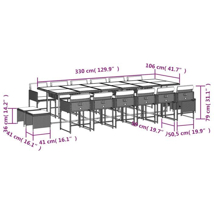 Ensemble à manger de jardin et coussins 17 pcs beige - Photo n°6