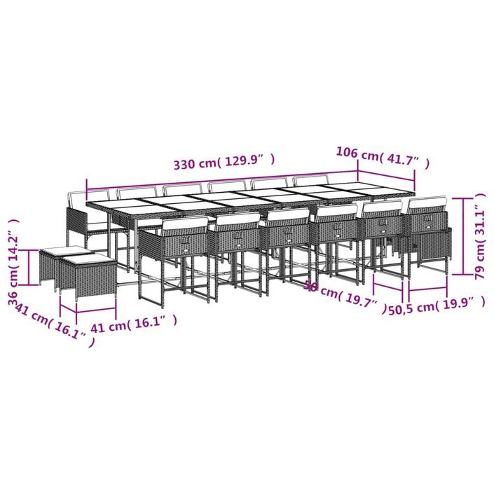 Ensemble à manger de jardin et coussins 17 pcs marron rotin - Photo n°6