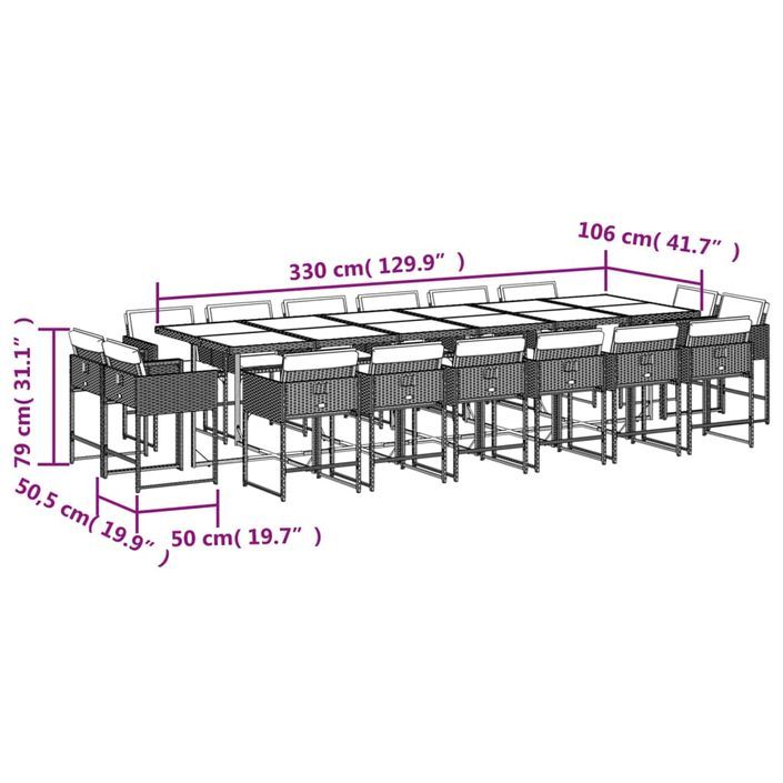 Ensemble à manger de jardin et coussins 17 pcs mélange beige - Photo n°5