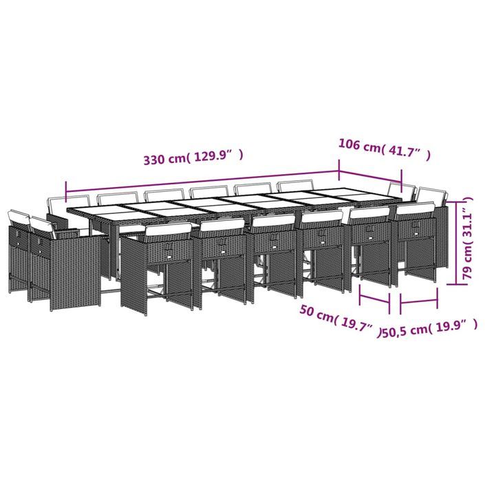 Ensemble à manger de jardin et coussins 17 pcs mélange beige - Photo n°8