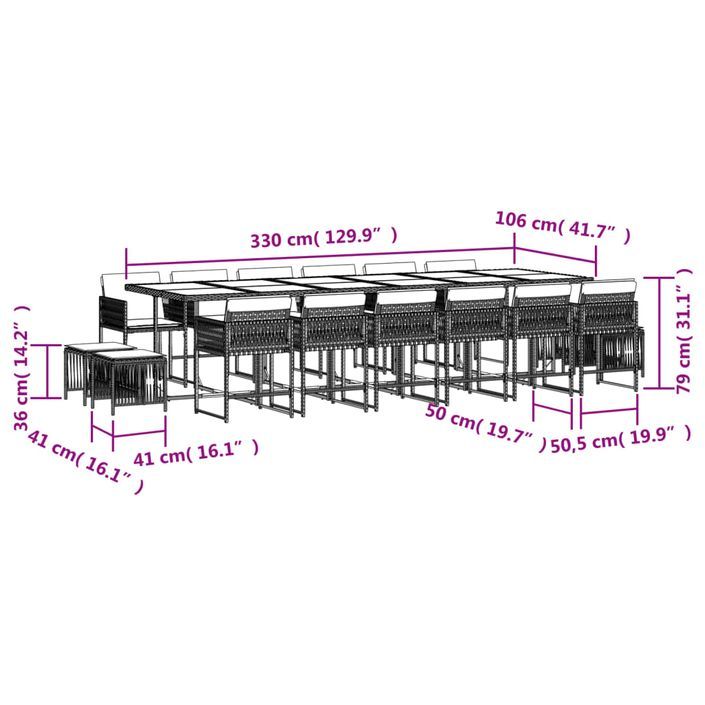 Ensemble à manger de jardin et coussins 17 pcs mélange beige - Photo n°6