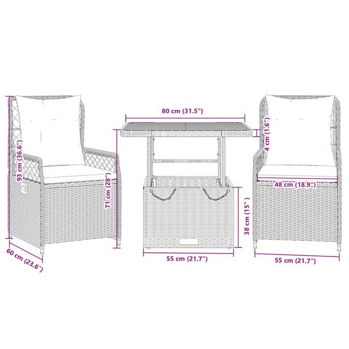 Ensemble à manger de jardin et coussins 3 pcs Beige poly rotin - Photo n°9