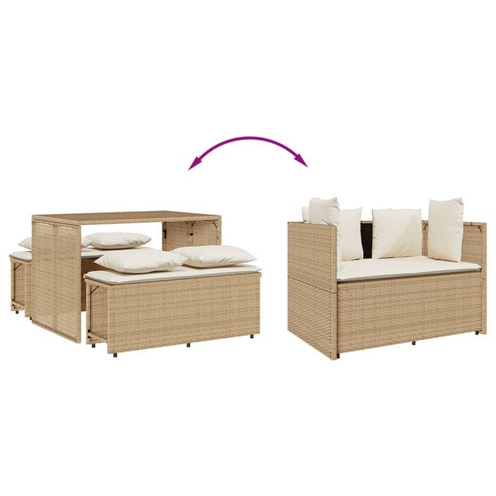 Ensemble à manger de jardin et coussins 3 pcs Beige poly rotin - Photo n°6