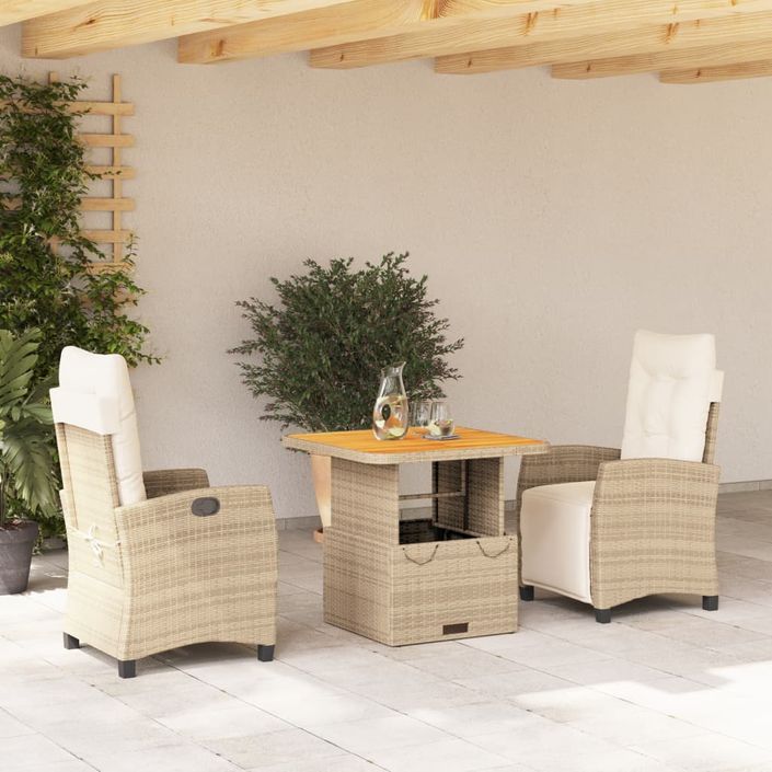 Ensemble à manger de jardin et coussins 3 pcs Beige poly rotin - Photo n°1