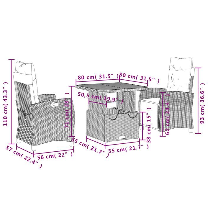 Ensemble à manger de jardin et coussins 3 pcs Beige poly rotin - Photo n°8