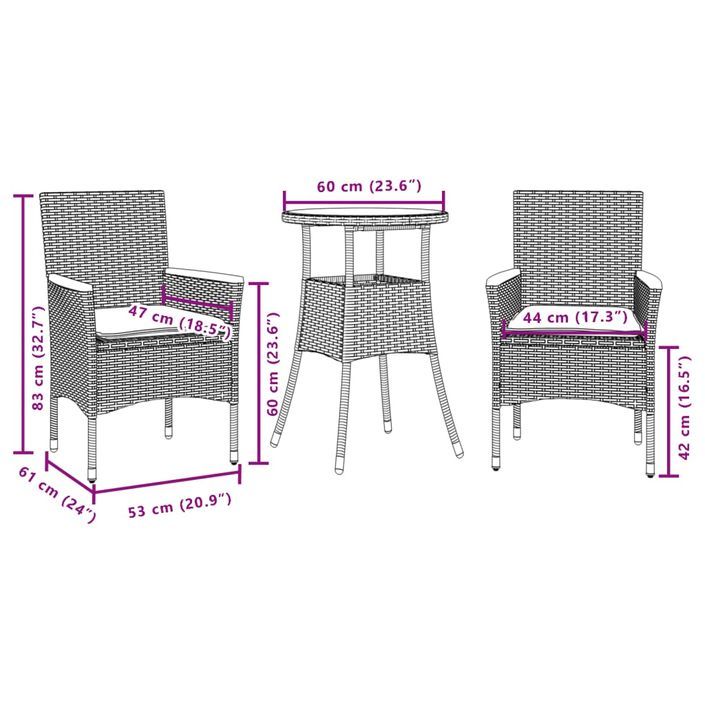 Ensemble à manger de jardin et coussins 3 pcs beige rotin verre - Photo n°7