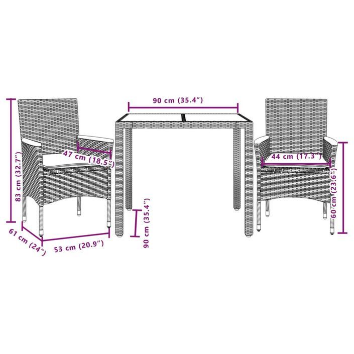 Ensemble à manger de jardin et coussins 3 pcs beige rotin verre - Photo n°7