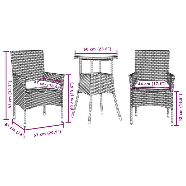 Ensemble à manger de jardin et coussins 3 pcs beige rotin verre - Photo n°7