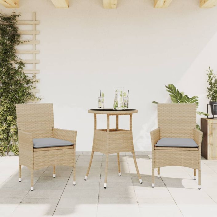 Ensemble à manger de jardin et coussins 3 pcs beige rotin verre - Photo n°2