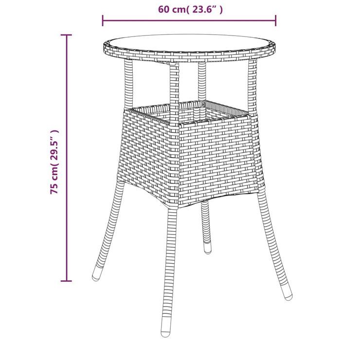 Ensemble à manger de jardin et coussins 3pcs marron rotin verre - Photo n°9