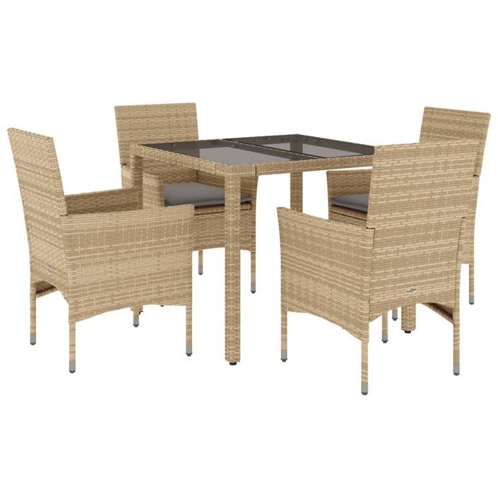 Ensemble à manger de jardin et coussins 5 pcs beige rotin verre - Photo n°1