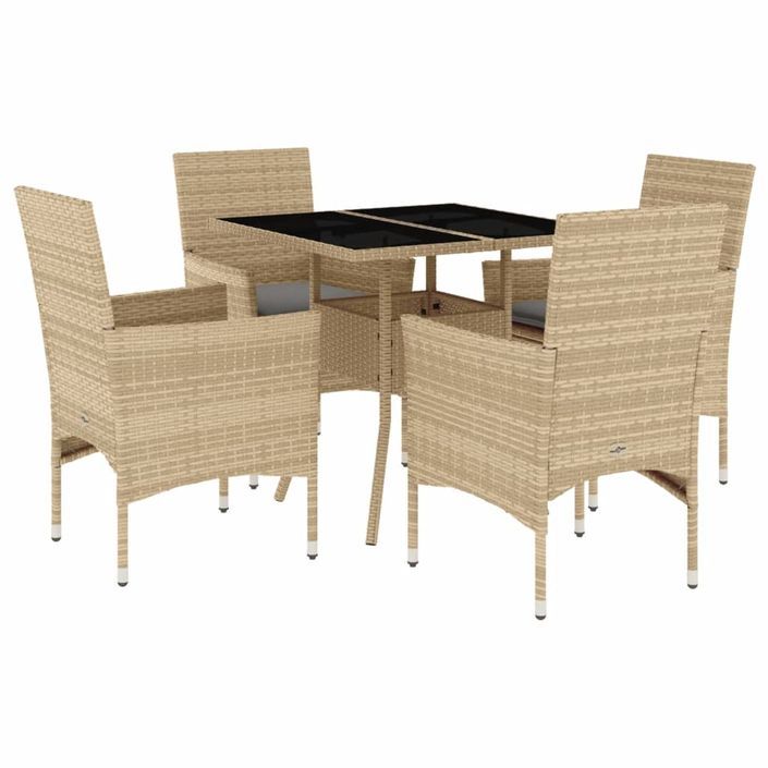 Ensemble à manger de jardin et coussins 5 pcs beige rotin verre - Photo n°1