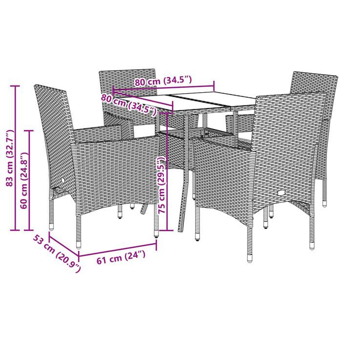 Ensemble à manger de jardin et coussins 5 pcs beige rotin verre - Photo n°7