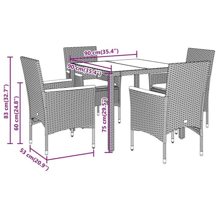 Ensemble à manger de jardin et coussins 5 pcs beige rotin verre - Photo n°7