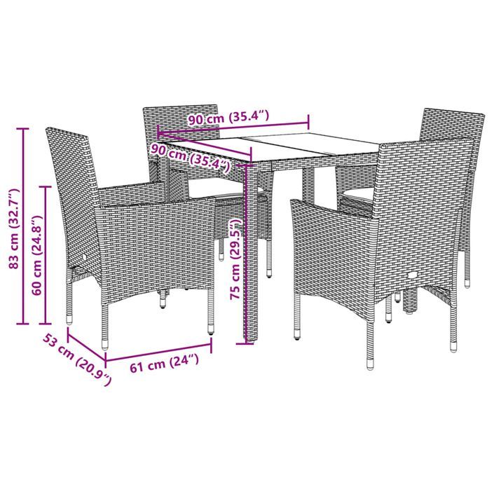 Ensemble à manger de jardin et coussins 5 pcs blanc rotin verre - Photo n°7