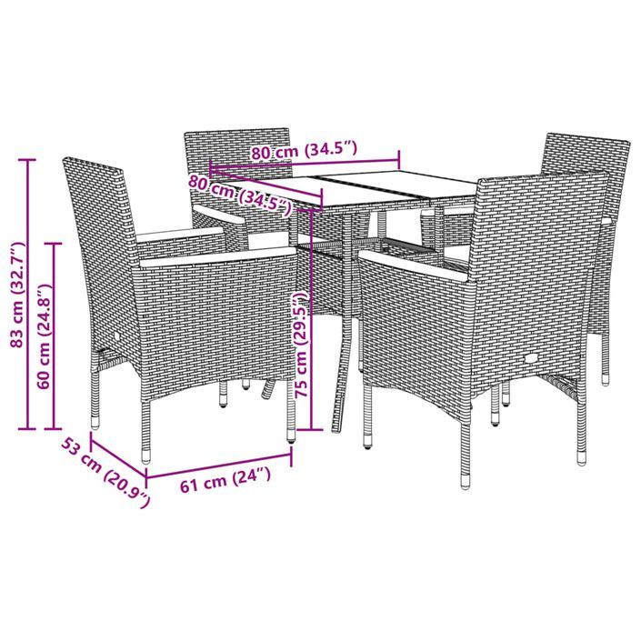 Ensemble à manger de jardin et coussins 5 pcs gris rotin acacia - Photo n°7