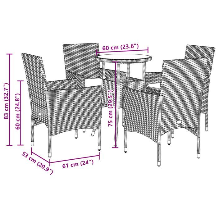 Ensemble à manger de jardin et coussins 5 pcs gris rotin verre - Photo n°7