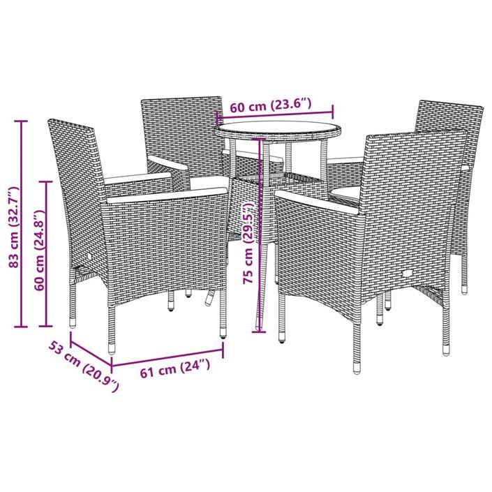 Ensemble à manger de jardin et coussins 5 pcs gris rotin verre - Photo n°7