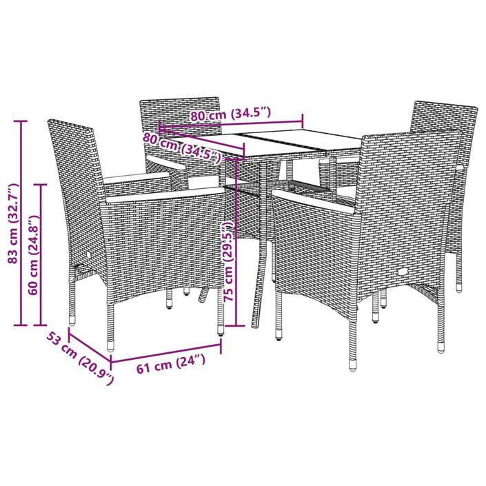 Ensemble à manger de jardin et coussins 5 pcs noir rotin acacia - Photo n°7