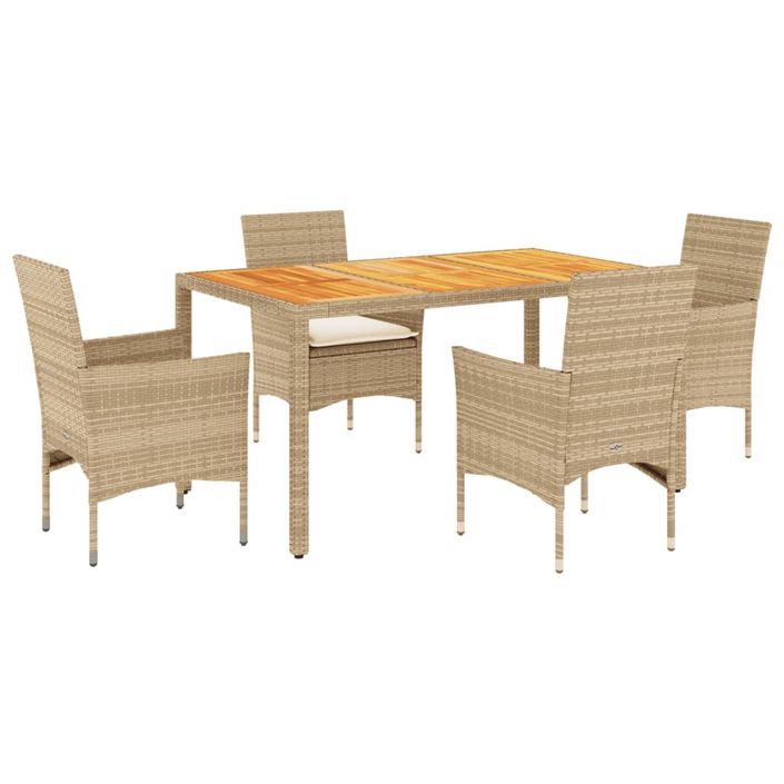 Ensemble à manger de jardin et coussins 5pcs beige rotin acacia - Photo n°1