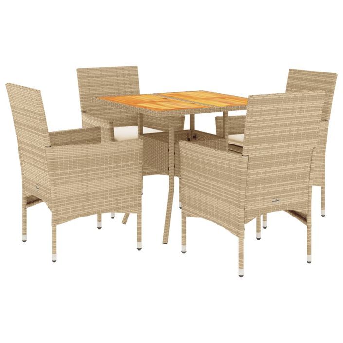 Ensemble à manger de jardin et coussins 5pcs beige rotin acacia - Photo n°1