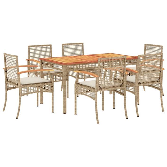 Ensemble à manger de jardin et coussins 7 pcs beige poly rotin - Photo n°1