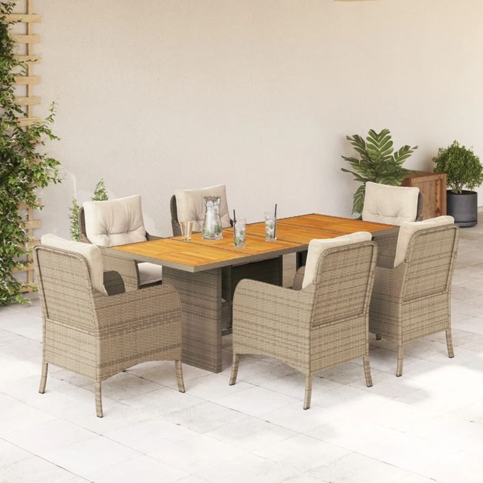 Ensemble à manger de jardin et coussins 7 pcs beige poly rotin - Photo n°2