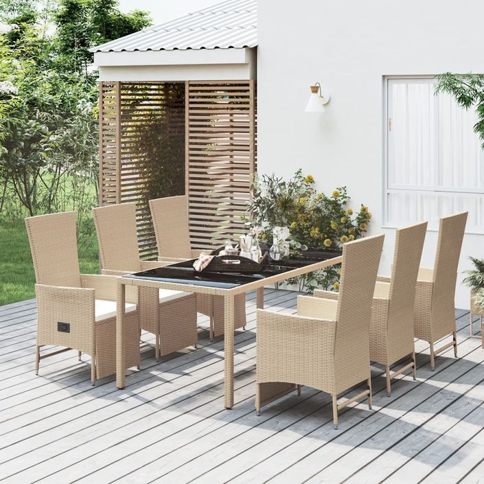 Ensemble à manger de jardin et coussins 7 pcs beige poly rotin - Photo n°1