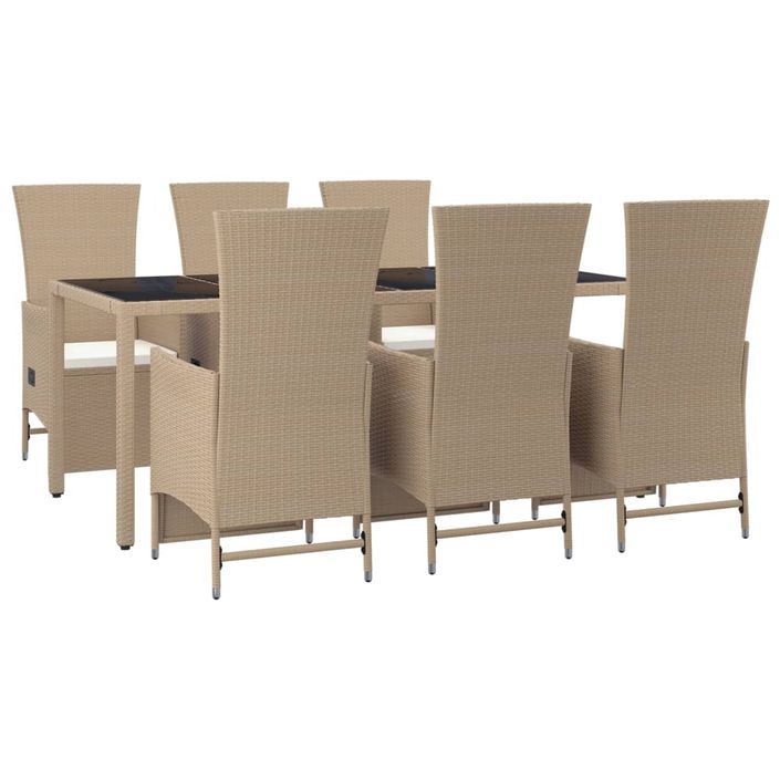 Ensemble à manger de jardin et coussins 7 pcs beige poly rotin - Photo n°3