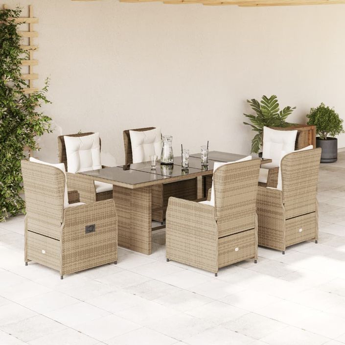 Ensemble à manger de jardin et coussins 7 pcs beige poly rotin - Photo n°1