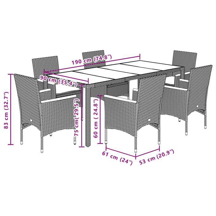 Ensemble à manger de jardin et coussins 7 pcs beige rotin verre - Photo n°7