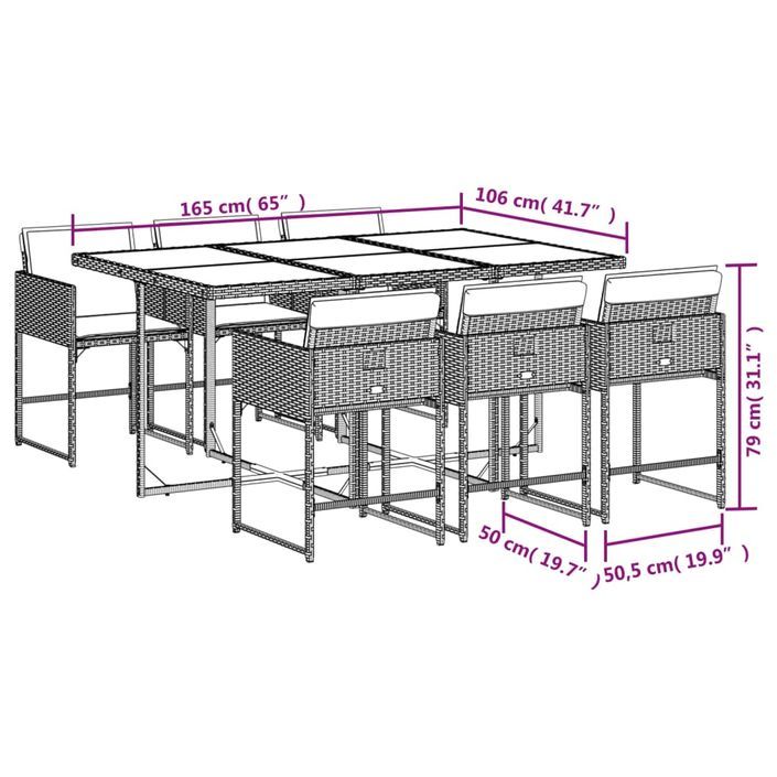 Ensemble à manger de jardin et coussins 7 pcs gris clair rotin - Photo n°9