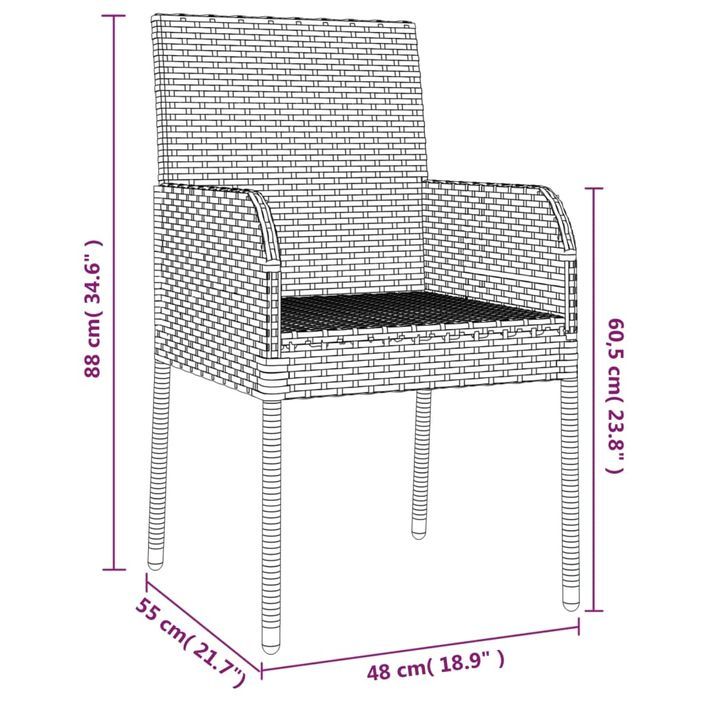 Ensemble à manger de jardin et coussins 7 pcs gris rotin - Photo n°8