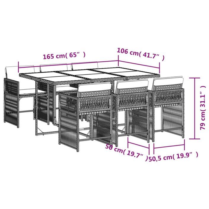 Ensemble à manger de jardin et coussins 7 pcs gris rotin - Photo n°6