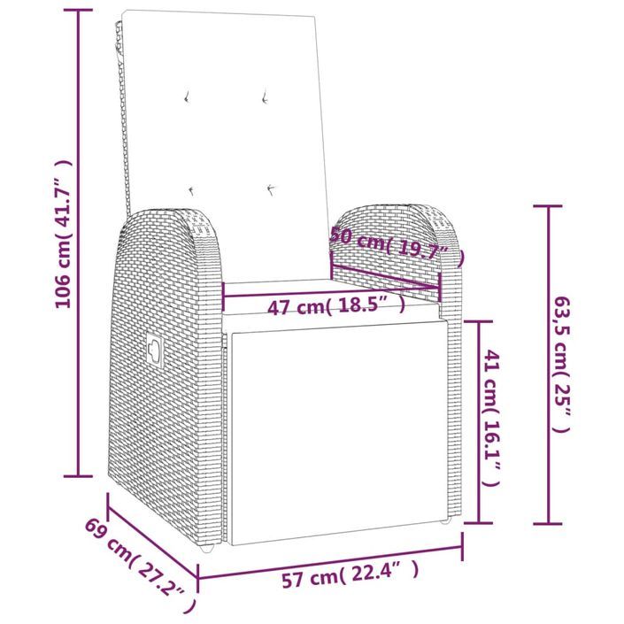 Ensemble à manger de jardin et coussins 7 pcs gris rotin - Photo n°9