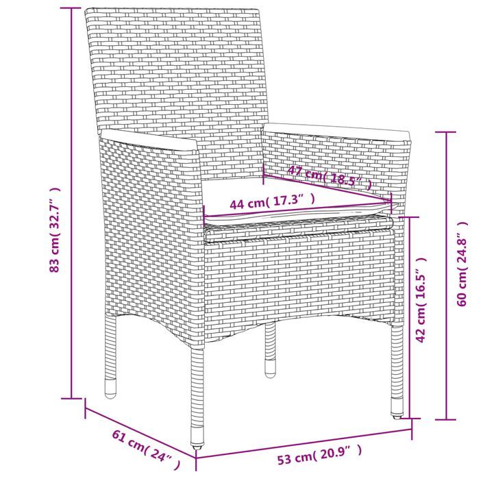 Ensemble à manger de jardin et coussins 7 pcs noir rotin acacia - Photo n°8