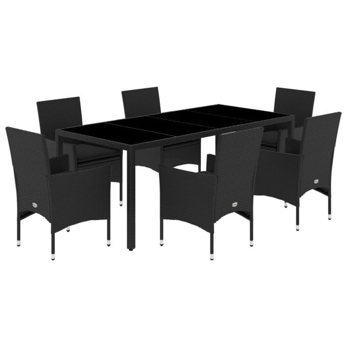 Ensemble à manger de jardin et coussins 7 pcs noir rotin acacia - Photo n°1