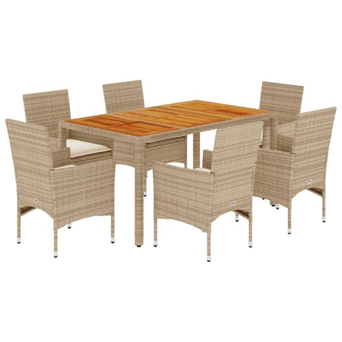 Ensemble à manger de jardin et coussins 7pcs beige rotin acacia - Photo n°1