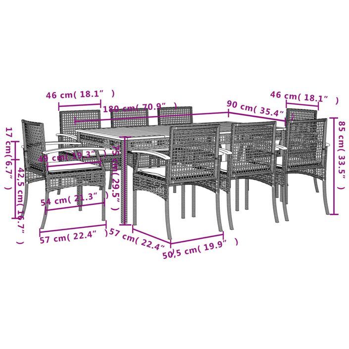 Ensemble à manger de jardin et coussins 9 pcs beige Poly rotin - Photo n°8