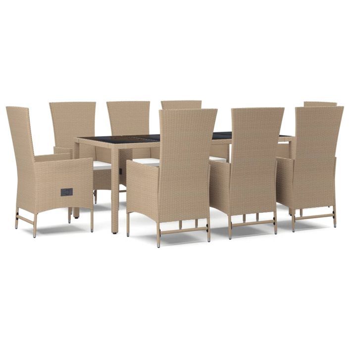 Ensemble à manger de jardin et coussins 9 pcs beige Poly rotin - Photo n°1