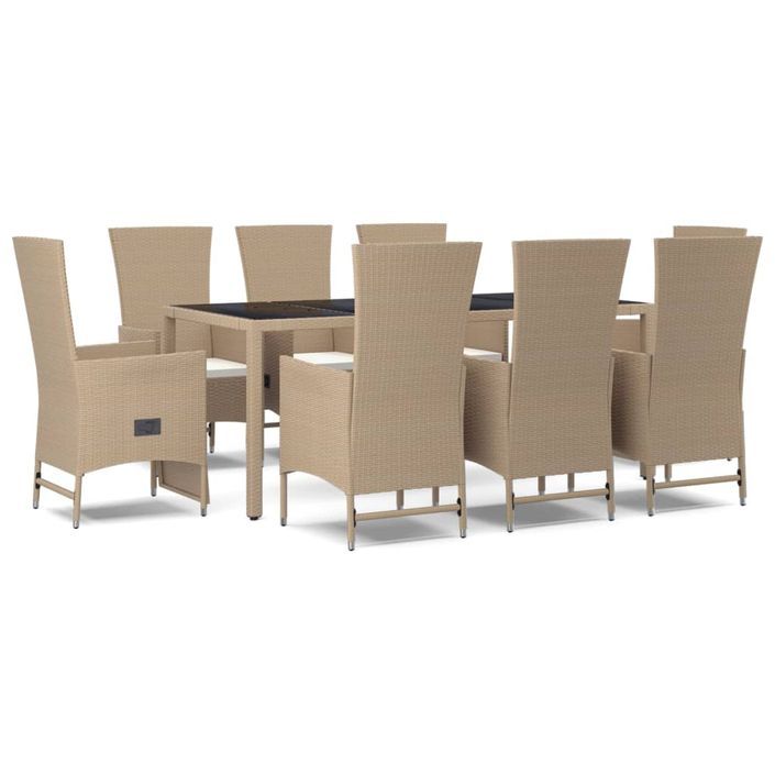 Ensemble à manger de jardin et coussins 9 pcs beige Poly rotin - Photo n°1