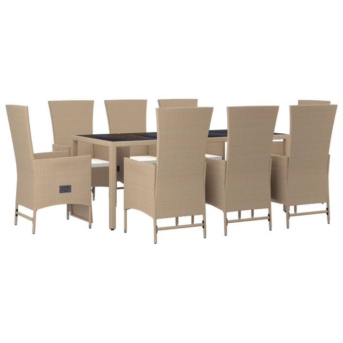 Ensemble à manger de jardin et coussins 9 pcs beige Poly rotin - Photo n°3