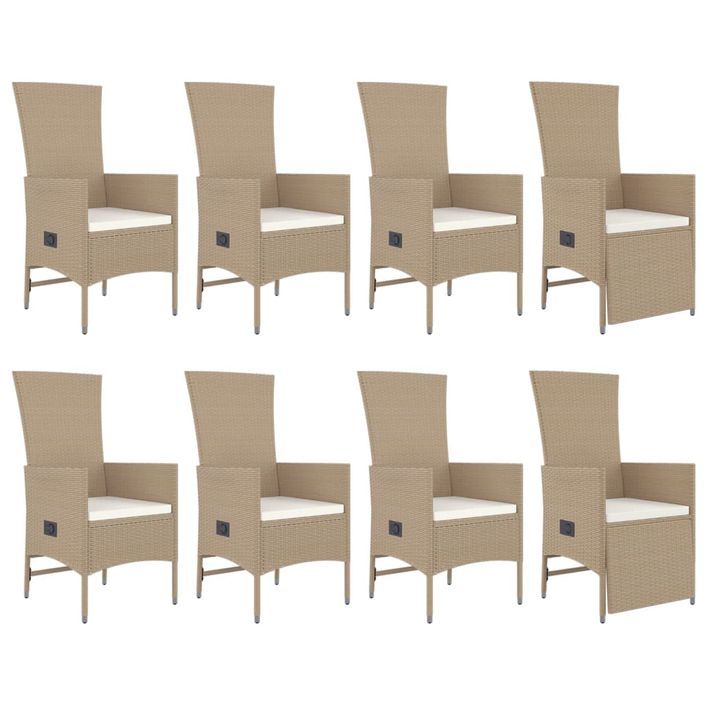 Ensemble à manger de jardin et coussins 9 pcs beige Poly rotin - Photo n°4