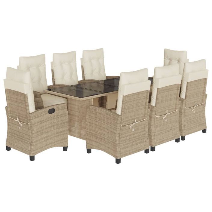 Ensemble à manger de jardin et coussins 9 pcs beige Poly rotin - Photo n°2