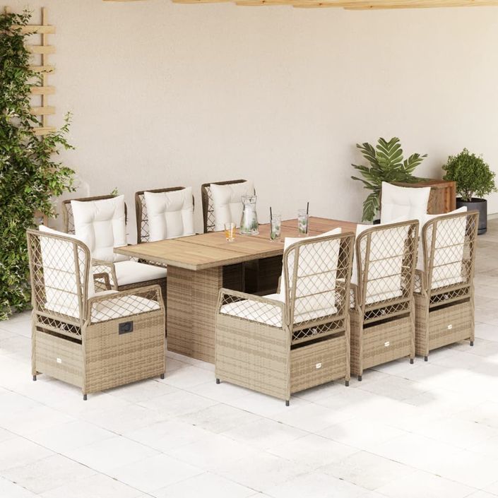 Ensemble à manger de jardin et coussins 9 pcs beige Poly rotin - Photo n°1