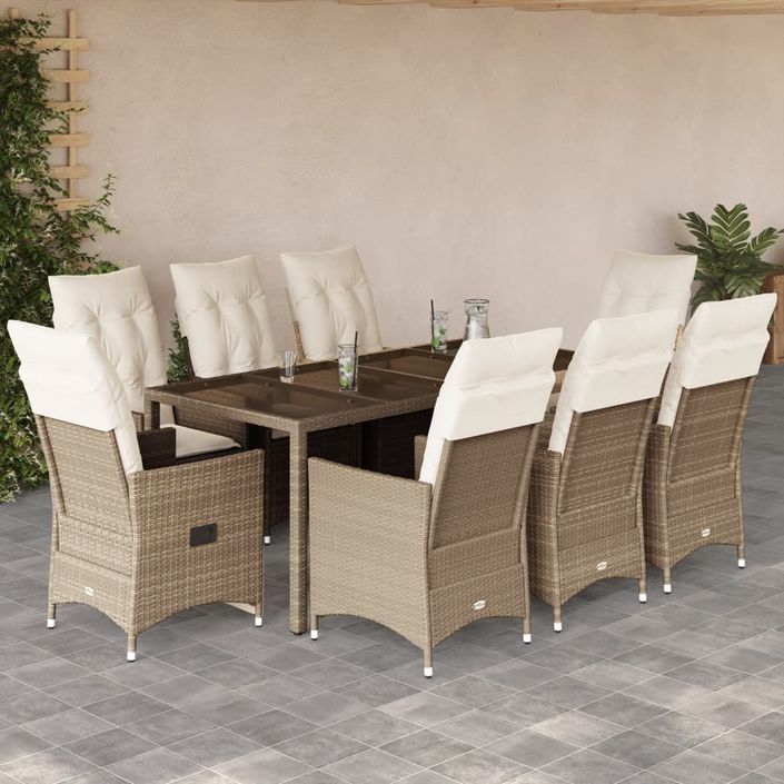 Ensemble à manger de jardin et coussins 9 pcs beige Poly rotin - Photo n°1