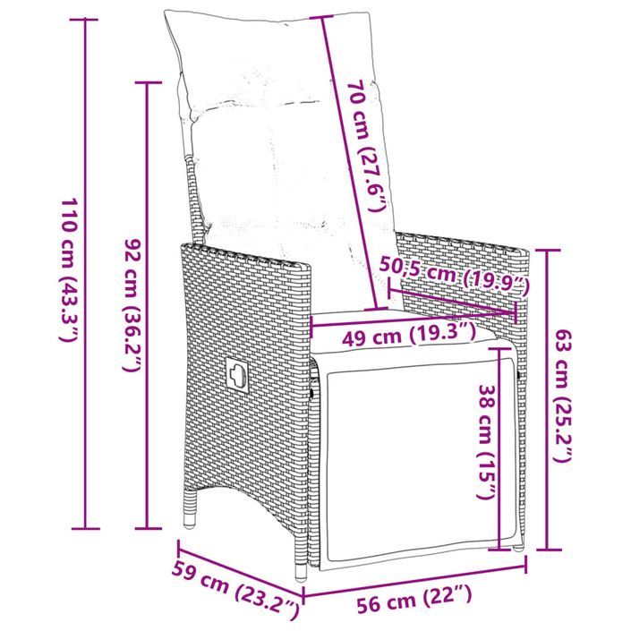 Ensemble à manger de jardin et coussins 9 pcs beige Poly rotin - Photo n°12