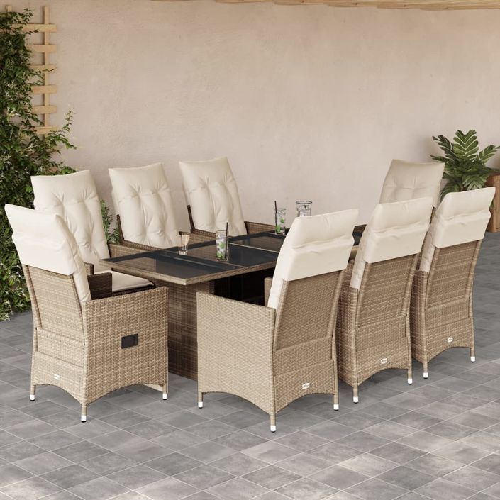 Ensemble à manger de jardin et coussins 9 pcs beige Poly rotin - Photo n°1