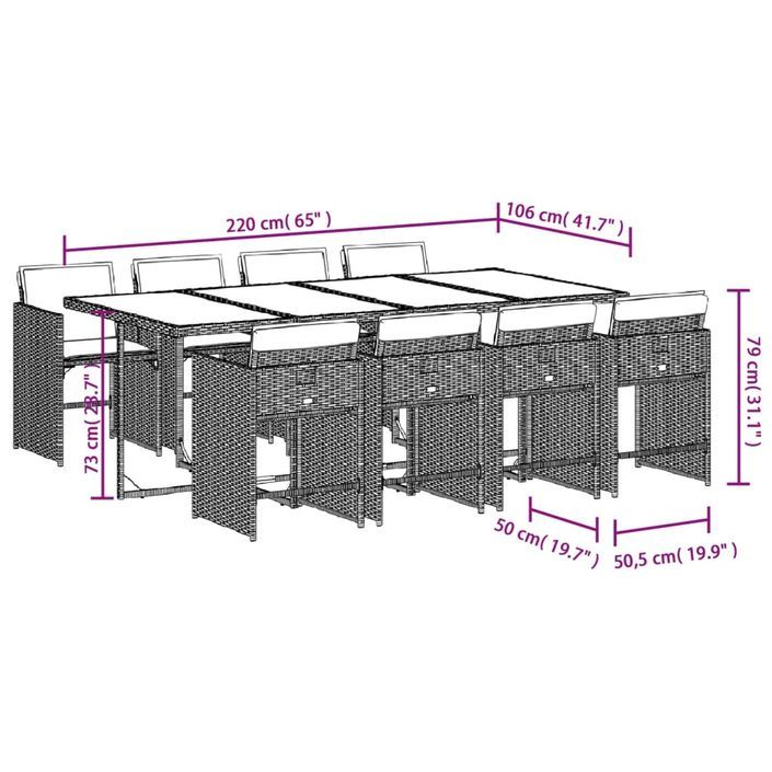 Ensemble à manger de jardin et coussins 9 pcs gris clair rotin - Photo n°9