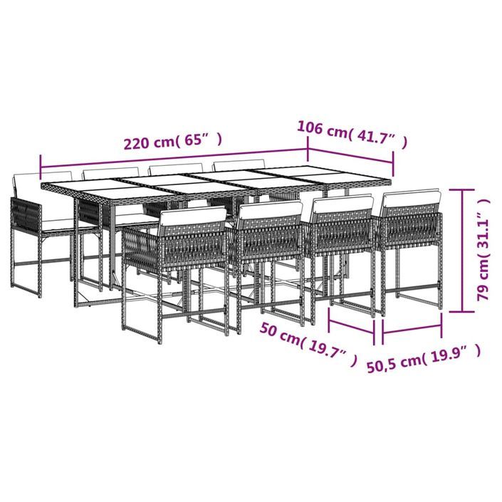 Ensemble à manger de jardin et coussins 9 pcs marron poly rotin - Photo n°4